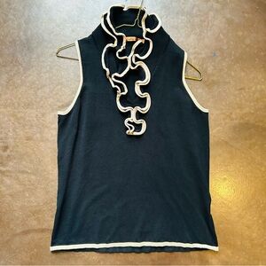 Belldini Black Sleeveless Ruffle Mock Neck Top with Cream Trim